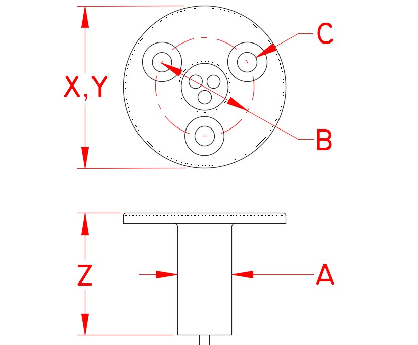 Tri Star Facemount, LED lights, S0803-5000, S0803-500R, Line Drawing Tri Star Facemount, LED lights, S0803-5000, S0803-500R, Line Drawing